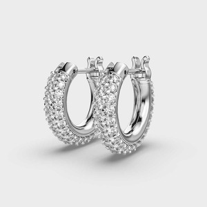 Boucles d'oreilles créoles Huggie personnalisées OEM avec diamants pavés, en argent sterling 925 massif, créoles épaisses articulées, fabricant de bijoux fins - Product Image 2