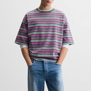 Casual Style Custom <b>Summer</b> T-<b>Shirts</b> with Striped Short Sleeves Loose Fit and Round Neck Design Oversized Men's t-<b>Shirts</b> - Product Image 5