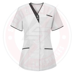 เสื้อสครับคอวีสำหรับพยาบาลผู้หญิง มีกระเป๋า ผ้าเนื้อยืด สีพื้น สำหรับคลินิกและโรงพยาบาล รุ่น OEM - Product Image 4