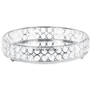 Newly Arrival Clear <b>Crystal</b> Beaded Designer Round Shape Prime Quality <b>Mirror</b> Tray For Serving Food Items Hotel Accessories - Product Image 2