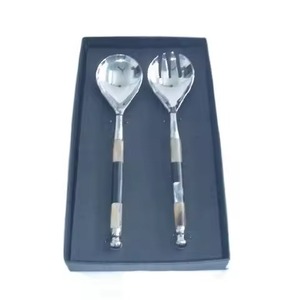 Serveur de salade à poignée en verre gris de haute qualité en acier poli poignées couverts - Product Image 3