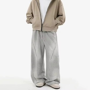 Street Wear Custom Printed Oversize Wide Leg Stone Wash Baggy Cropped Capri <b>Denim</b> Gothic Pants Mid Waist Drawstring <b>Jogger</b> <b>Men</b> - Product Image 1