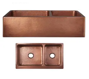 Innennutzung Bad Küche Wandmontage antikes Kupfer-Werkbecken und Becken für Waschen verwenden einzigartige große Küchenspüle Doppelschalen