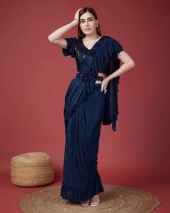 Sari listo para usar con bordado de seda de gasa de último diseñador por Fab Zone Indian & Pakistani Clothing - Product Image 1