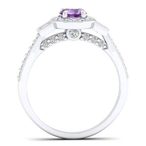 Anillo de Oro Sólido de 14K de Primera Calidad REYES con Gema de Amatista de Corte Brillante Redondo de 0.5 Quilates con Moissanita para Mujer, Joyería Fina - Product Image 4