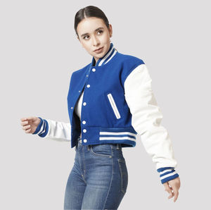 Chaqueta universitaria de lana azul de talla XL para mujer, Top corto con relleno de algodón inspirado en el baloncesto de béisbol, cuello levantado, tejido liso de invierno - Product Image 1