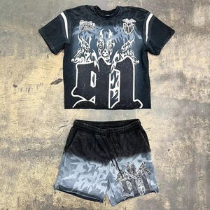 Conjunto de Pantalones Cortos y Camiseta con Pedrería Personalizada para Hombre, Pantalones Cortos de Algodón con Pedrería, Conjuntos Deportivos con Lavado Ácido y Pedrería - Product Image 6