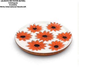 Vente chaude rond imprimé floral plateau de service en bois émaux faits à la main chargeur en bois Top 36 assiettes à dîner directement en inde usage domestique - Product Image 3