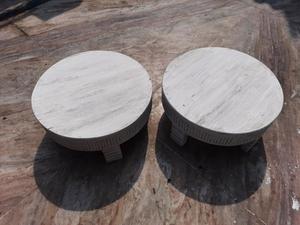 Rustic Wooden Farmhouse <b>Round</b> <b>Stool</b> Whitewash Wooden Chakki Display Stand Beautiful Carved Wooden Central Coffee Table - Product Image 2