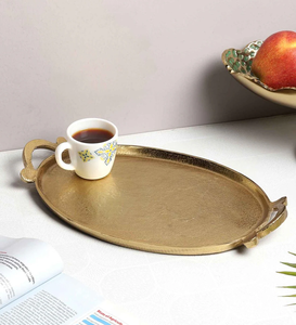 Plateau de service en laiton de forme ronde avec poignée pour hôtels plateau à thé plateau à café en acier inoxydable élégant plateau de haute qualité - Product Image 3