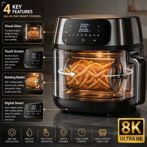Friggitrice ad Aria Multifunzione Personalizzata con Cestello in Vetro, Forno Digitale Intelligente con Funzione Rotante e Ciotola in Vetro - Product Image 5