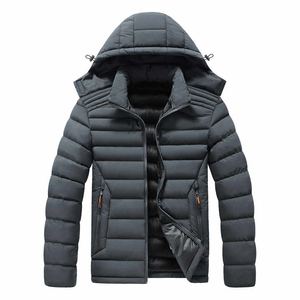 Veste matelassée coupe-vent pour homme, couleur unie, personnalisable, col montant, logo frontal, fermeture éclair, capuche amovible - Product Image 1