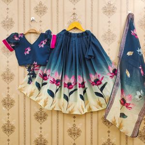 Shoryam Fashion Rama Green Floral Kids Lehenga Choli |   Vêtements ethniques pour filles en gros pour Diwali, mariage, fête, sans plis - Product Image 3