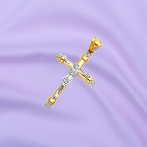 Top Trending 14K Yellow Rose <b>Gold</b> Two-Tone Plated Children's Religious Crucifix Fancy Decorative Christian Jewelry Zircon Metal - Product Image 5