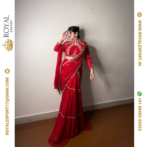 Lanzamiento del exclusivo diseñador Faux Georgette con bordado de volantes fabricante de Sari trabajado por Royal Export en Surat Gujarat - Product Image 3