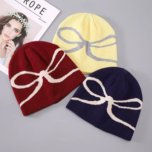 2024 nouveau bonnet en peluche nœud Jacquard chapeau d'hiver mode coloré bonnet personnalisé avec Logo bonnet chapeau Oem Odm personnalisable - Product Image 3