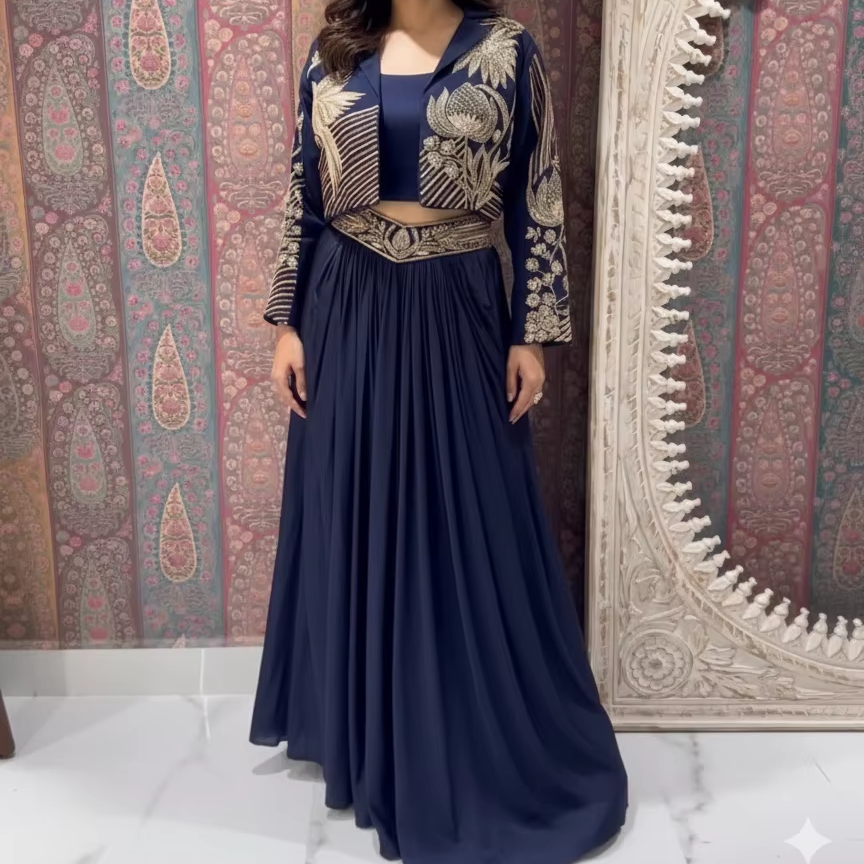open lace back dress Green Color Indo Western Outfits For Reception