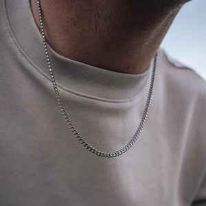 Unisex Christian Necklace 925 Sterling <b>Silver</b> Plated <b>Cuban</b> <b>Chain</b> 3mm Brass Minimalist Party Daily Wear Jewelry - Product Image 1