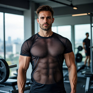 Tops cortos transparentes y sexis para hombre, camisetas transparentes de malla, camisetas cortas, camisetas sexis de noche para hombre, camisas transparentes con pantalones cortos para hombre - Product Image 2