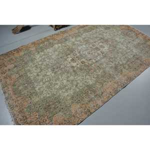 พรมตุรกีขนาด 5.1x8.9 ฟุต, พรมวินเทจขนาดใหญ่, พรมขนสัตว์โมร็อกโกสีเขียวน้ำตาล - Product Image 2