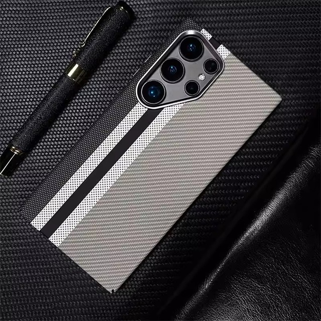 Ultra-Thin Business PC Aramid Fiber Carbon Texture Splice Magnetic Charging Metal Shockproof Camera Guard Mobile Phone Case for
