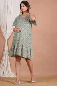 Nuevo Vestido de Lactancia para Embarazadas, Transpirable, con Estampado de Bloques, de Algodón, para Maternidad y Posparto - Product Image 4