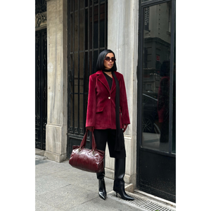 เสื้อแจ็คเก็ตเบลเซอร์กระดุมเดี่ยวสำหรับผู้หญิง FOX FABRIC สีเบอร์กันดี - Product Image 5