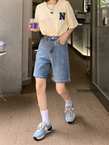 Pantalones cortos de mezclilla marrón para mujer, novedad de verano 2025, pantalones cortos Retro americanos de cintura alta, pantalones cortos rectos versátiles holgados de ocio para mujer - Product Image 5