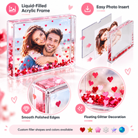 Cadre photo en acrylique rempli de liquide, personnalisé, décoratif, avec paillettes flottantes, pour la Saint-Valentin et la décoration intérieure - Vente en gros