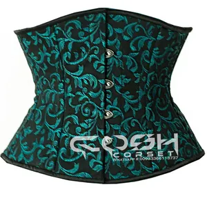 COSH紧身胸衣黑色和绿色锦缎低胸钢骨腰部训练塑身器时尚休闲服紧身胸衣紧身上衣