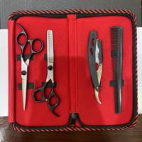 Kit de coiffeur professionnel Premium ciseaux de coupe de cheveux en acier inoxydable cisailles amincissantes rasoir droit peigne de base poignée en acier