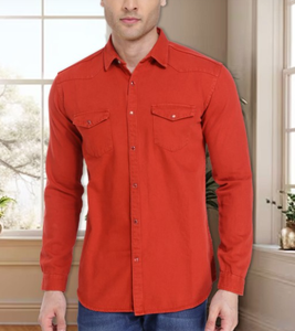 เสื้อเชิ้ตผ้าเดนิมแขนยาวสำหรับผู้ชาย, เสื้อเชิ้ตลายสก็อตแขนยาวบางตัวทรงหลวมเนื้อผ้าทนทานต่อการฉีกขาดจากบังคลาเทศ - Product Image 1