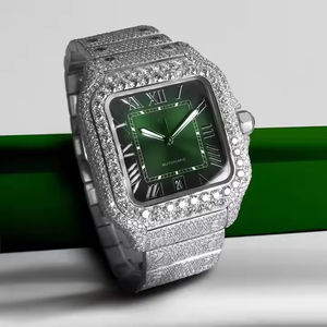 Vvvs Moissanite นาฬิกาสีเขียวเหลี่ยมเพชรน้ำแข็งนาฬิกาควอตซ์หรูหราเคลื่อนไหวเป็นประกายสำหรับผู้ชายกีฬาธุรกิจแฟชั่น20มม. - Product Image 1