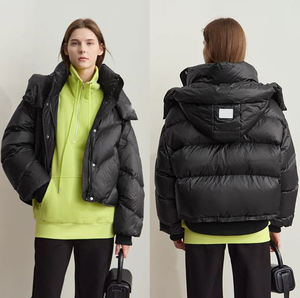 Unisex Customisable Logo Winter Puffer Jacket Zipper Closure Hooded Warm Outerwear Canvas Streetwear Coat Oversized High - Product Image 1