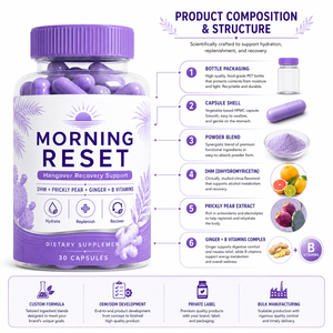 Cápsulas <span class=keywords><strong>para</strong></span> <span class=keywords><strong>la</strong></span> Recuperación de <span class=keywords><strong>la</strong></span> <span class=keywords><strong>Resaca</strong></span> Morning Reset, DHM, Opalo, Jengibre, Vitaminas <span class=keywords><strong>B</strong></span>, Hidratación, Repuesto de Nutrientes, Marca Privada - Product Image 3