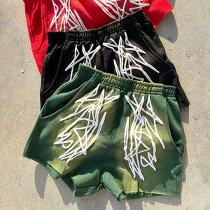 Personnalisé unisexe Vintage solide High Street 100% coton éponge Shorts respirant écologique bouffée impression toile tissu haut - Product Image 1