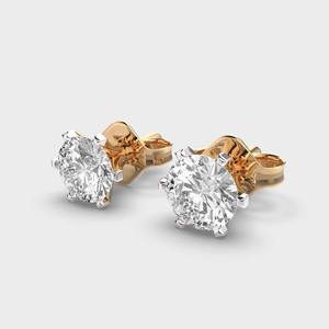 Pendientes de Diamantes Cultivados en Laboratorio con Corte Redondo a Precio de Fábrica en Oro Blanco/Rosa/Amarillo de 18K con Cierre de Rosca, Pendientes Solitarios OEM ODM - Product Image 5