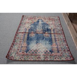 Alfombra Turca de 2.4x3.2 pies, Alfombra Azul con Estampado Animal, de Lana - Product Image 2