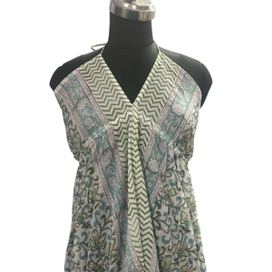 Vestido de Algodón de Alta Calidad para Mujer, Estilo Boho, Casual de Verano, Estampado Floral Verde, Silueta Holgada, Cintura Natural, Directo de la India - Product Image 1