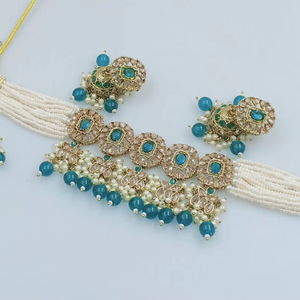 Indan, venta al por mayor, 2024, última moda, gargantilla de perlas chapadas en oro tradicional, conjunto de collar para mujer - Product Image 1