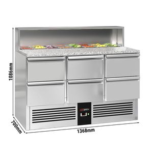 Comptoir à salades commercial PREMIUM - 1368 mm - 402 L - 6 tiroirs - dessus ouvert pour 8 x GN 1/6 & couvercle à charnières en acier inoxydable - Product Image 2