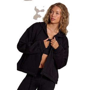 Sweat-shirt à capuche sport décontracté personnalisé à fermeture éclair sur le devant, taille longue et fine, en polaire pour femmes, automne et hiver - Product Image 1