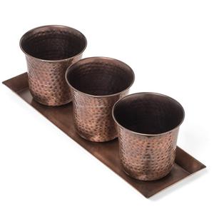 Lot de 3 jardinières de rangement en métal galvanisé cuivre antique avec plateau pour jardinières d'herbes de plantation de pépinière de cuisine à domicile - Product Image 2