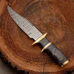 Couteau de chasse à lame fixe en acier Damas de haute qualité, fait main, vente en gros, survie en camping, avec manche en bois, personnalisé avec étui - Product Image 5