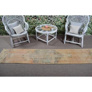 1.8x9 ft Runner Turkish Rug, Vintage Rug, <b>Brown</b> Yellow Animal Print <b>Wool</b> Rug - Product Image 3