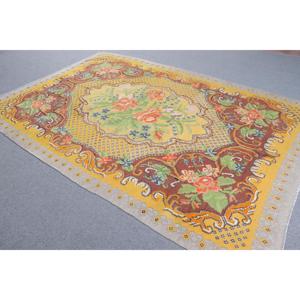 Turkish Large Rug, 6.3x9.5 ft Vintage Rug, <b>Yellow</b> Kilim <b>Wool</b> Rug - Product Image 2