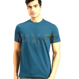 Blue Solid Round Neck T-shirt Customized High Quality Top Design Men Wholesale T-Shirts By MAXFIT ENTERPRISES