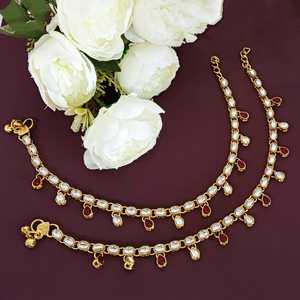 Fabricant indien Ensembles de cheville en gros pour femmes Faux Kundan Cristal Cheville Paire Pieds Bijoux pour femmes Bijoux de cheville de mariée - Product Image 2