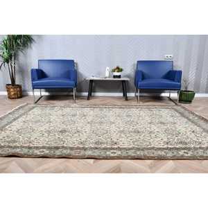 พรมวินเทจ ขนาด 5.5x8.5 ฟุต พรมตุรกีขนาดใหญ่ ลายตารางสีเบจเขียว - Product Image 2