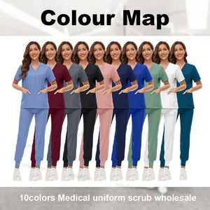 Conjunto de bata quirúrgica de enfermería dental de manga corta para mujer, bata quirúrgica transpirable con pantalones, equipo médico de lona al por mayor - Product Image 4